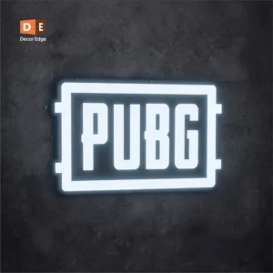 PUBG neon sign Glowing white PUBG logo LED sign, gaming room wall decor accent