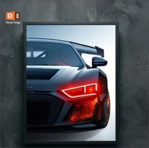 Sports Car Wall Art Illuminated car garage decor featuring LED light box wall frame