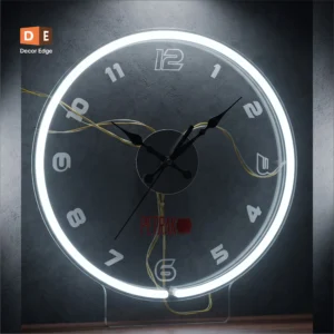 Neon Clock Premium Cut design with LED ring light by Decor Edge
