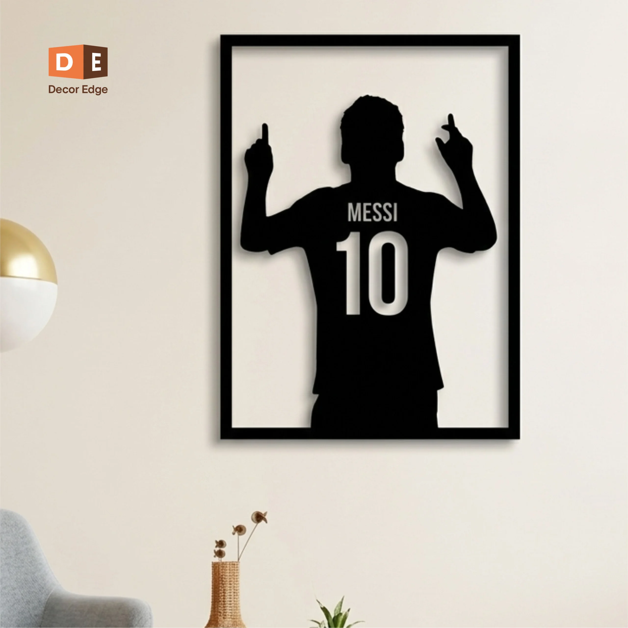 Messi Silhouette Wall Art – Premium Handcrafted Football Fan Decor with Frame 2026 | Decor Edge