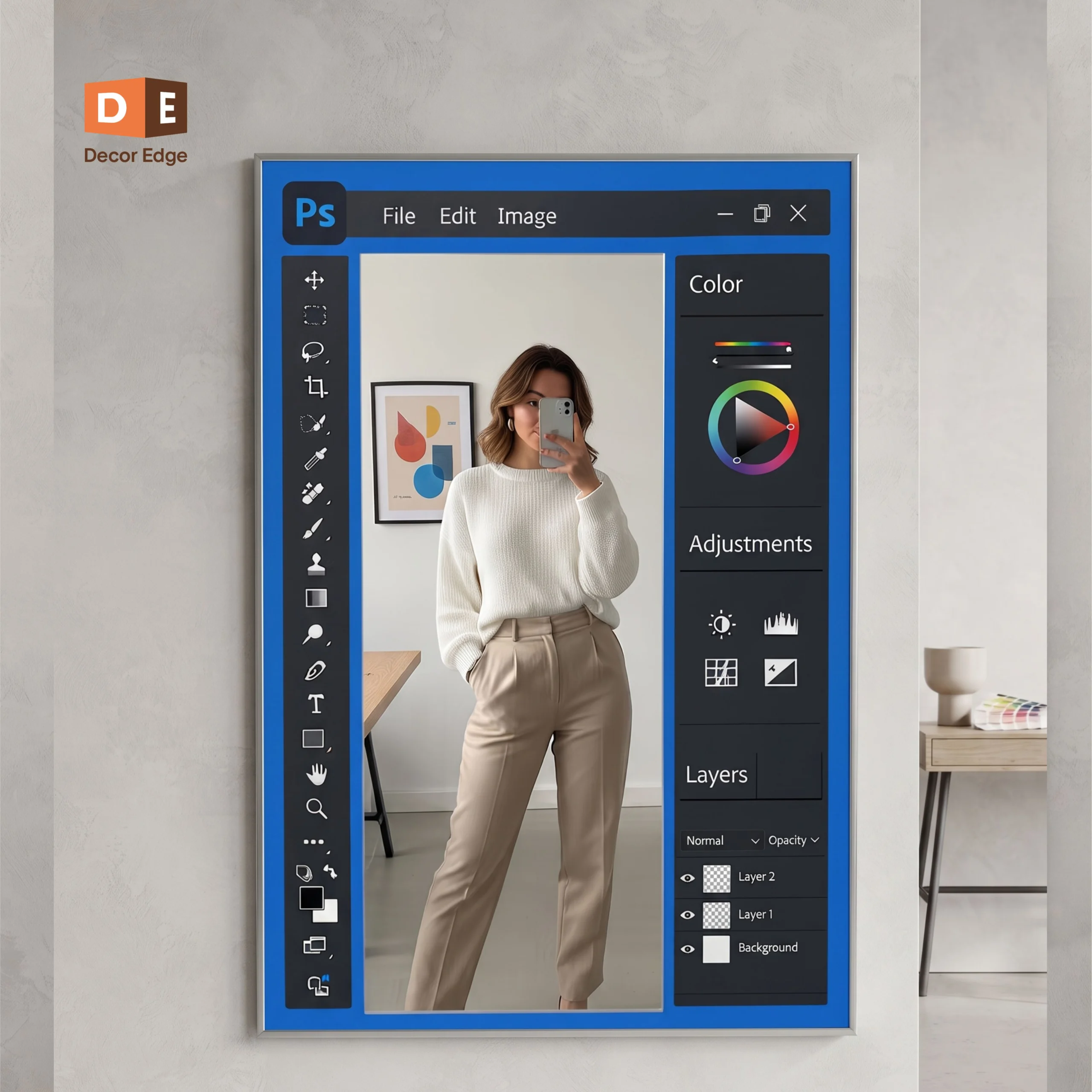 Photoshop Mirror Decor – Premium Handcrafted Wall Mirror with Blue Frame | Decor Edge Custom 2026 Home Accent Collection