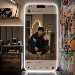 Insta Wall Mirror - Decor Edge Handcrafted Personalized LED Phone-Frame Photo Mirror